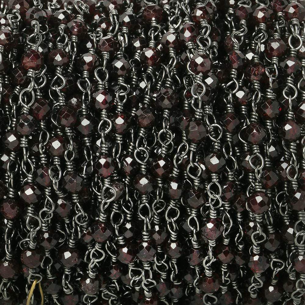 3mm Garnet micro-faceted rondelle Black Gold Chain by the foot 35 pieces