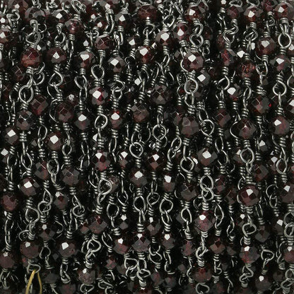 3mm Garnet micro-faceted rondelle Black Gold Chain by the foot 35 pieces