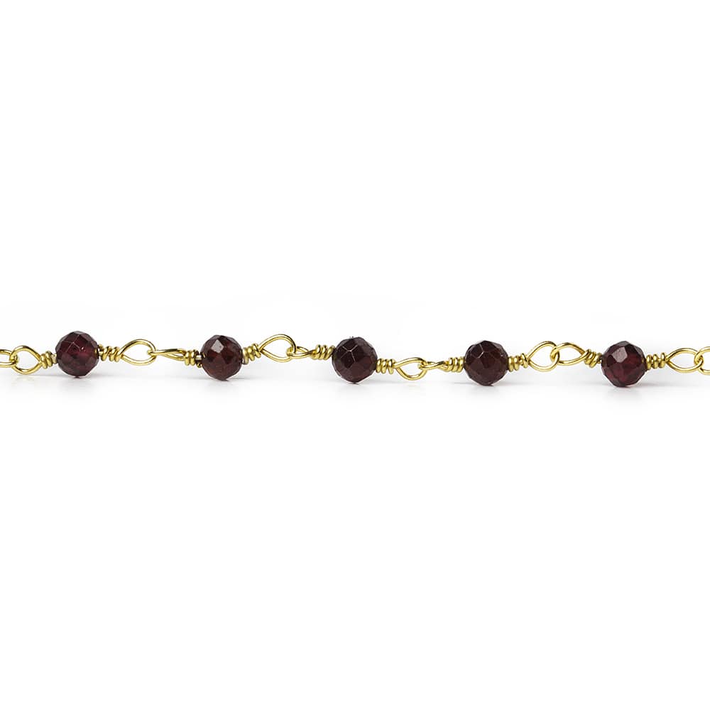3mm Garnet micro-faceted rondelle Gold Chain by the foot 35 pieces