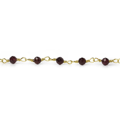3mm Garnet micro-faceted rondelle Gold Chain by the foot 35 pieces