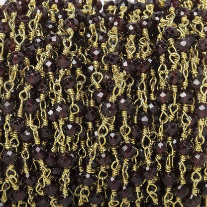 3mm Garnet micro-faceted rondelle Gold Chain by the foot 35 pieces