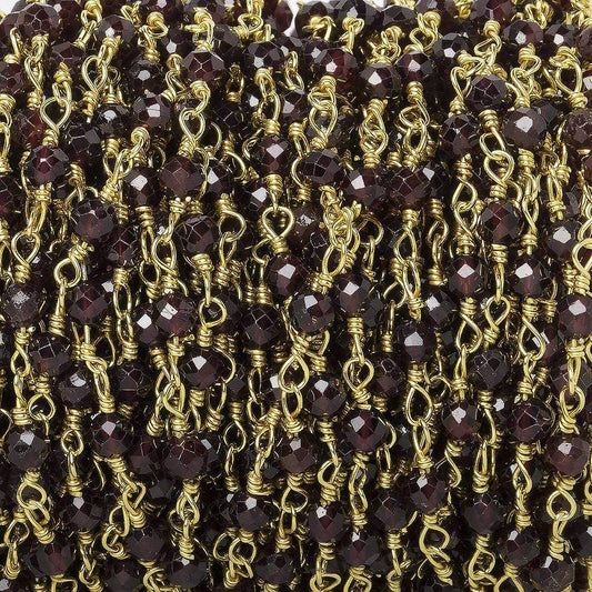 3mm Garnet micro-faceted rondelle Gold Chain by the foot 35 pieces