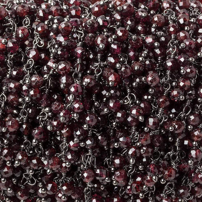 3mm Garnet micro-faceted round Black Gold Dangling Chain by the foot
