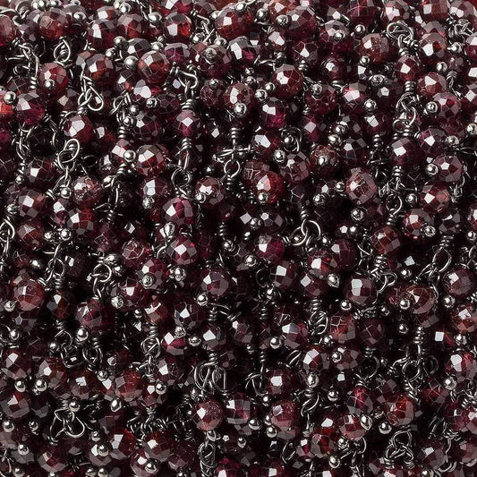 3mm Garnet micro-faceted round Black Gold Dangling Chain by the foot