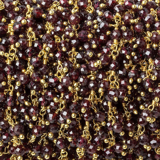 3mm Garnet micro-faceted round Gold Danging Chain by the foot