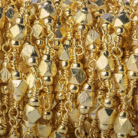 3mm Gold plated Brushed Faceted Nugget Gold Chain by the foot 25 pieces