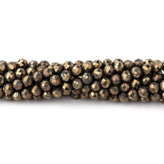 3mm Golden Pyrite micro faceted rounds 13 inch 105 pieces AAA