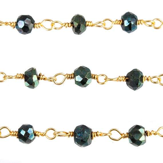 3mm Green Mystic Spinel faceted rondelle Gold Wire Wrapped Chain by foot