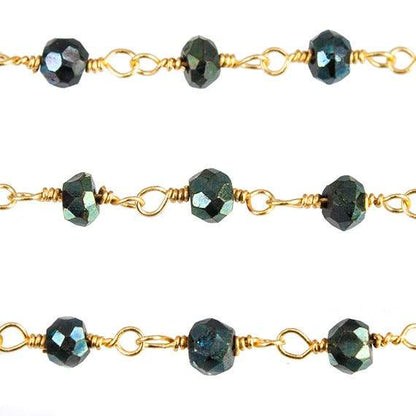 3mm Green Mystic Spinel faceted rondelle Gold Wire Wrapped Chain by foot