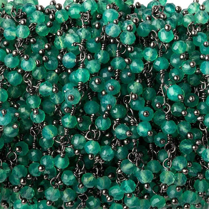 3mm Green Onyx micro faceted round Black Gold Dangling Chain by the foot