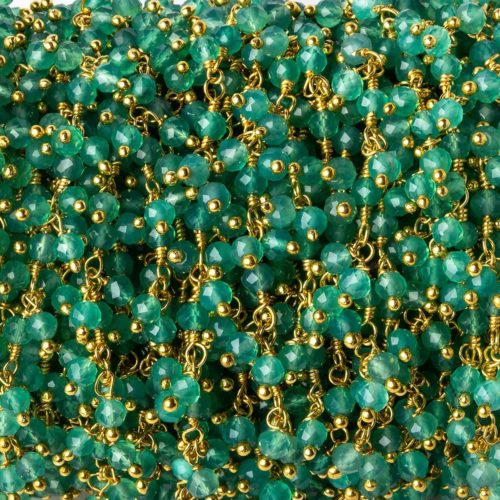 3mm Green Onyx micro faceted round Gold Dangling Chain by the foot