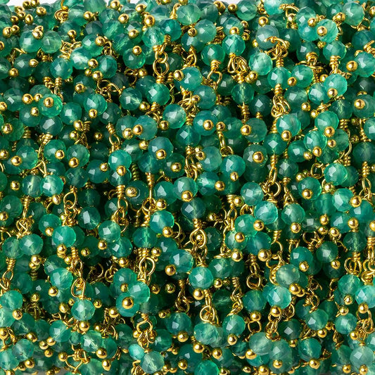 3mm Green Onyx micro faceted round Gold Dangling Chain by the foot