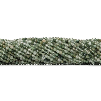 3mm Green Tourmalinated Quartz microfaceted round beads 13 inch 110 pieces