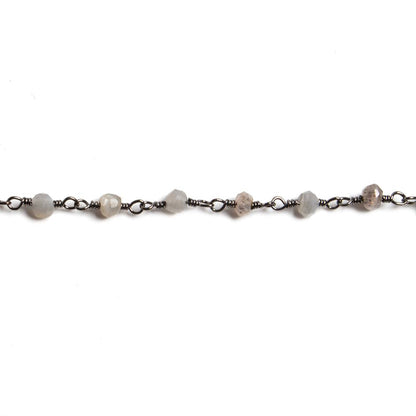 3mm Grey Moonstone faceted rondelle Black Gold Chain by the foot 36 pieces