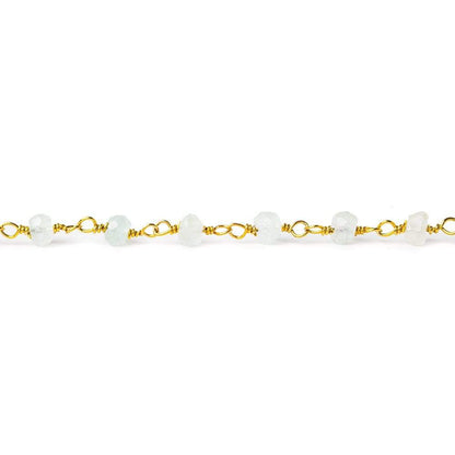 3mm Grey Moonstone faceted rondelle Gold Wire Wrapped Chain by foot