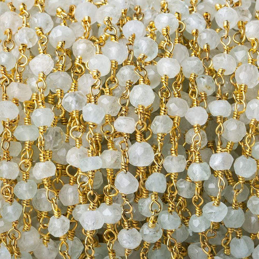 3mm Grey Moonstone faceted rondelle Gold Wire Wrapped Chain by foot