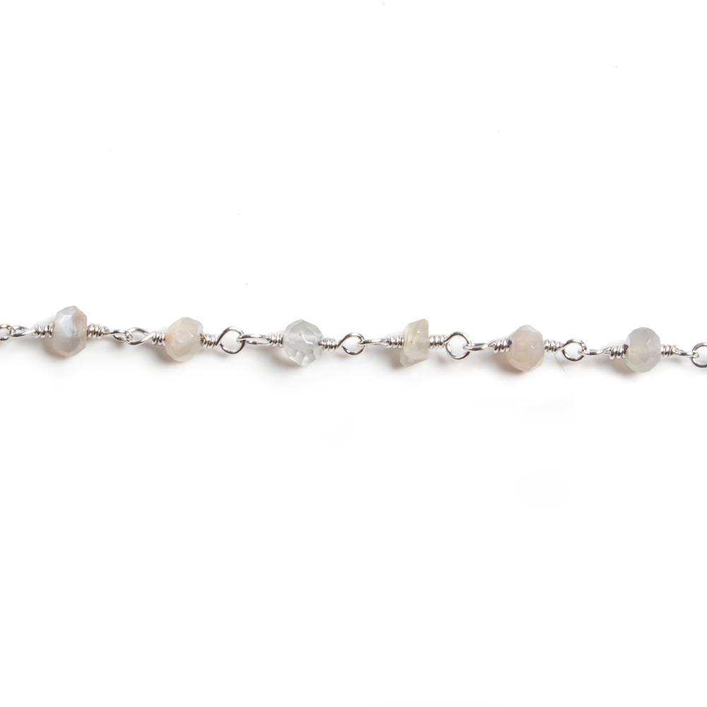 3mm Grey Moonstone faceted rondelle Silver Chain by the foot 36 pieces