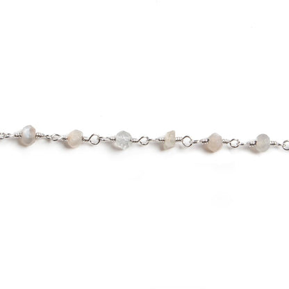 3mm Grey Moonstone faceted rondelle Silver Chain by the foot 36 pieces
