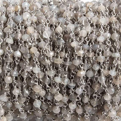 3mm Grey Moonstone faceted rondelle Silver Chain by the foot 36 pieces