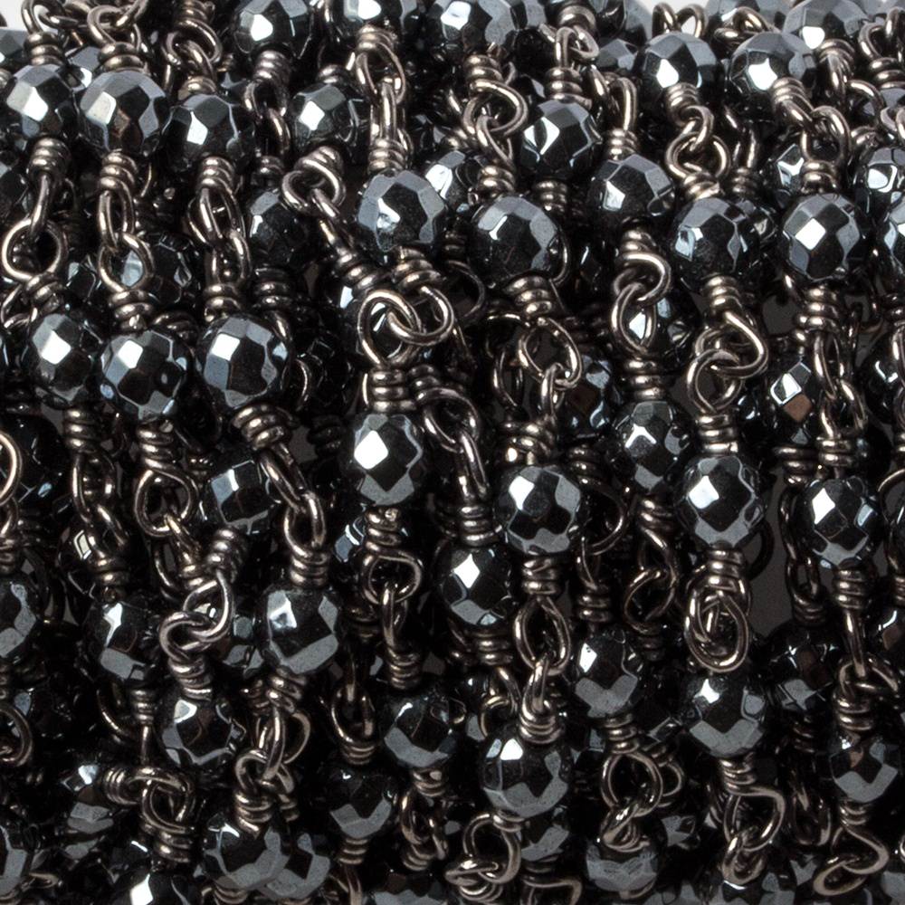 3mm Hematite faceted round Black Gold chain by the foot 34 pieces