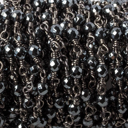 3mm Hematite faceted round Black Gold chain by the foot 34 pieces