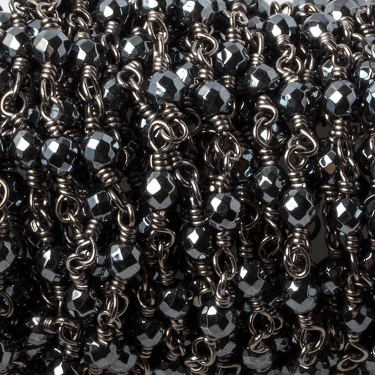 3mm Hematite faceted round Black Gold chain by the foot 34 pieces