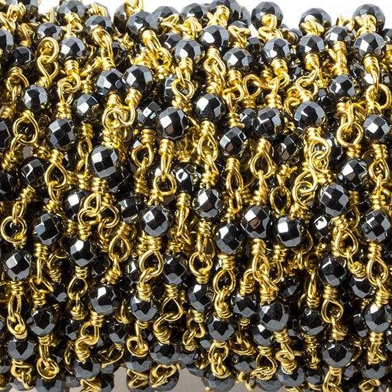 3mm Hematite faceted round Gold chain by the foot 34 pieces