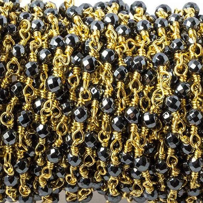3mm Hematite faceted round Gold chain by the foot 34 pieces
