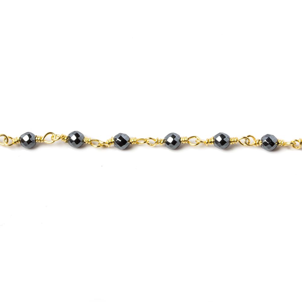 3mm Hematite faceted round Gold chain by the foot 34 pieces