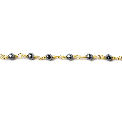 3mm Hematite faceted round Gold chain by the foot 34 pieces