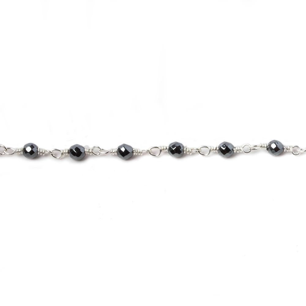 3mm Hematite faceted round Silver plated chain by the foot 34 pieces