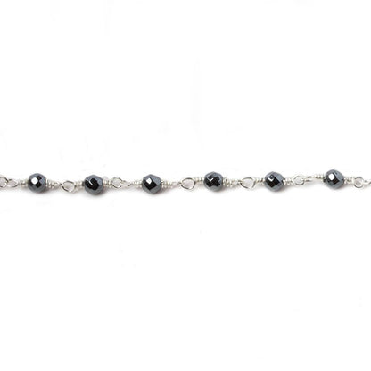 3mm Hematite faceted round Silver plated chain by the foot 34 pieces
