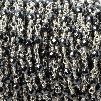 3mm Hematite faceted round Silver plated chain by the foot 34 pieces