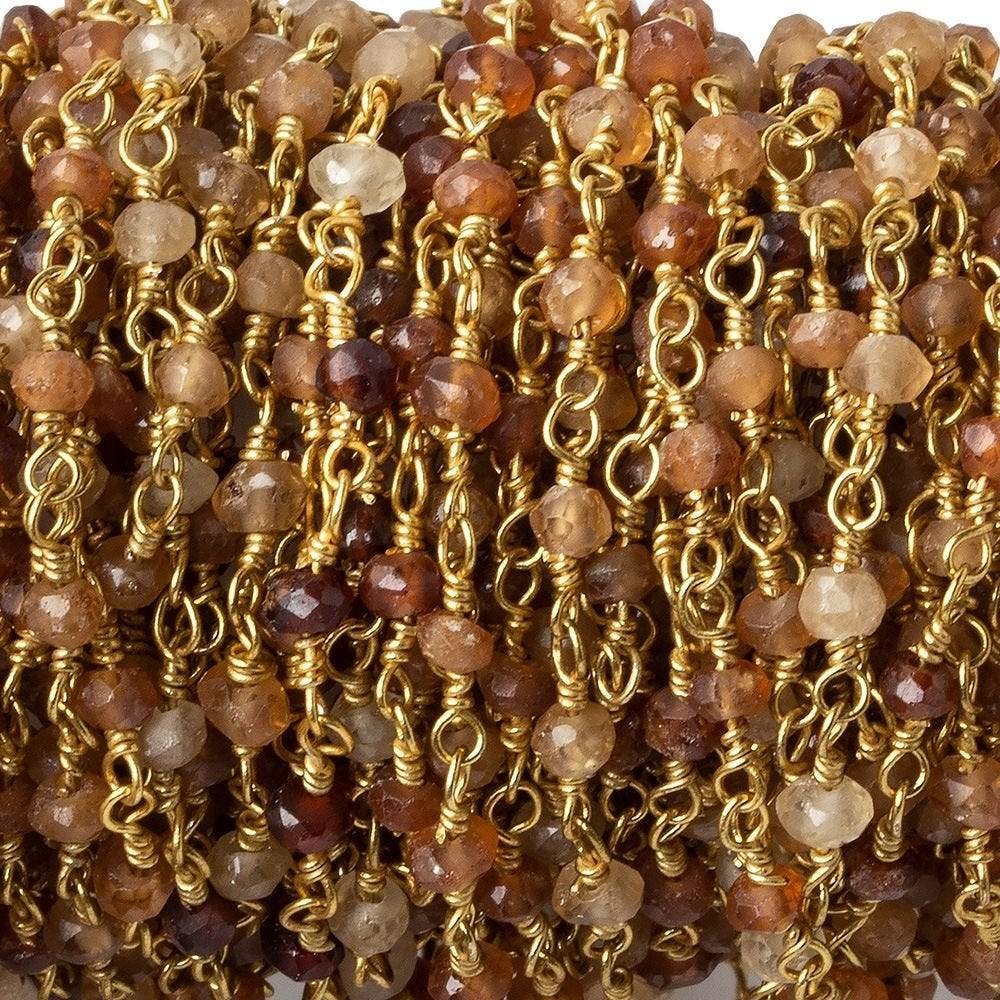 3mm Hessonite Garnet faceted rondelle Gold Wire Wrapped Chain by foot