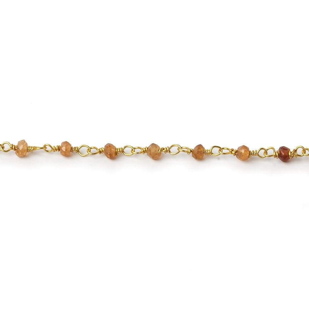3mm Hessonite Garnet faceted rondelle Gold Wire Wrapped Chain by foot