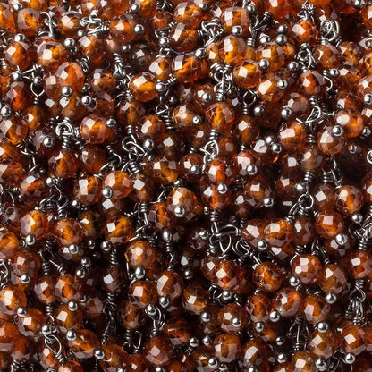 3.5mm Hessonite Garnet microfaceted round Black Gold Dangling Chain by the foot