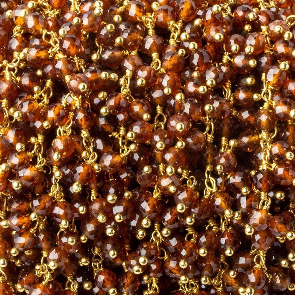 3.5mm Hessonite Garnet microfaceted round Gold plated Dangling Chain by the foot