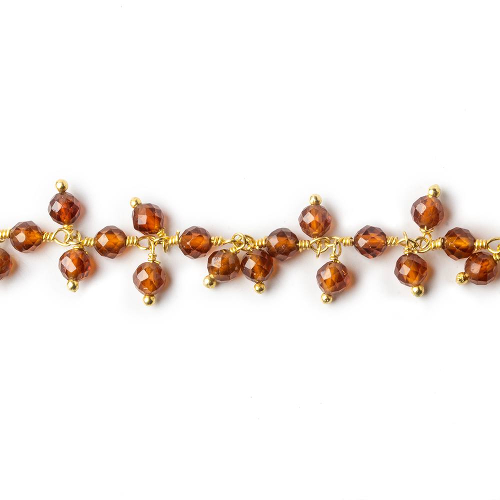 3.5mm Hessonite Garnet microfaceted round Gold plated Dangling Chain by the foot