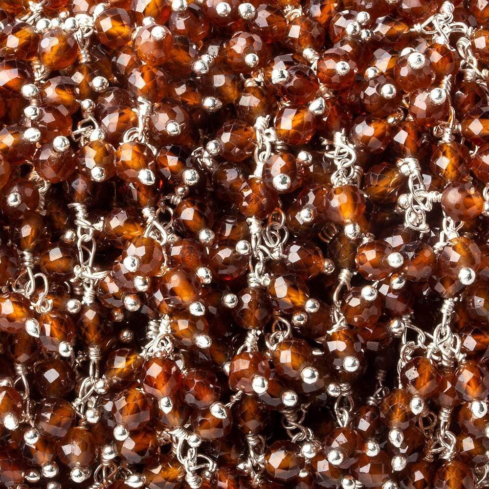 3.5mm Hessonite Garnet microfaceted round Silver Dangling Chain by the foot