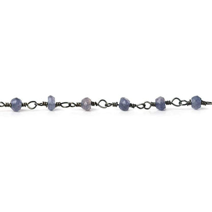 3mm Iolite faceted rondelle Black Gold plated Silver Chain by the foot 40 pieces