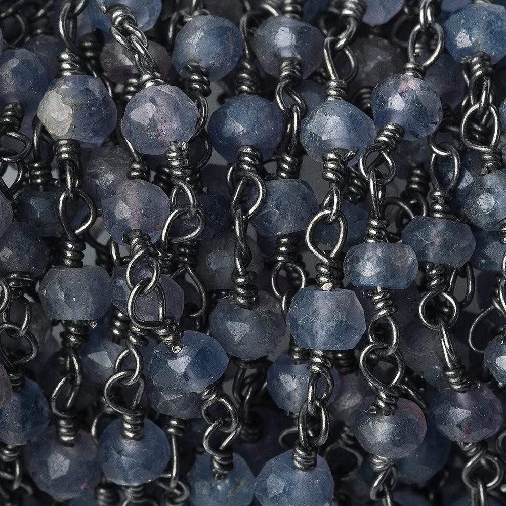 3mm Iolite faceted rondelle Black Gold plated Silver Chain by the foot 40 pieces