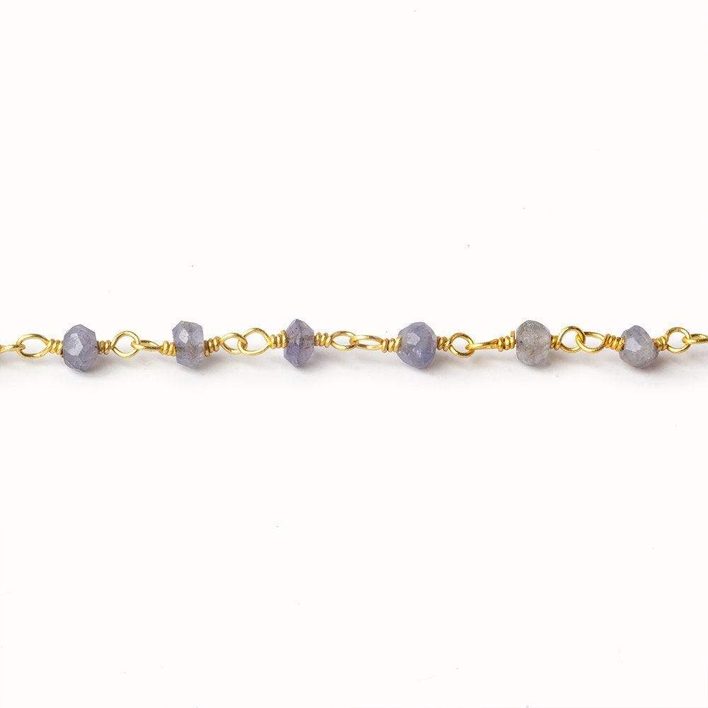 3mm Iolite Faceted Rondelles on Gold Plated Chain by the foot 37 beads