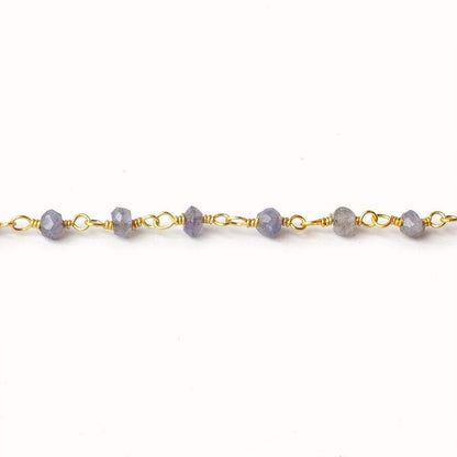 3mm Iolite Faceted Rondelles on Gold Plated Chain by the foot 37 beads