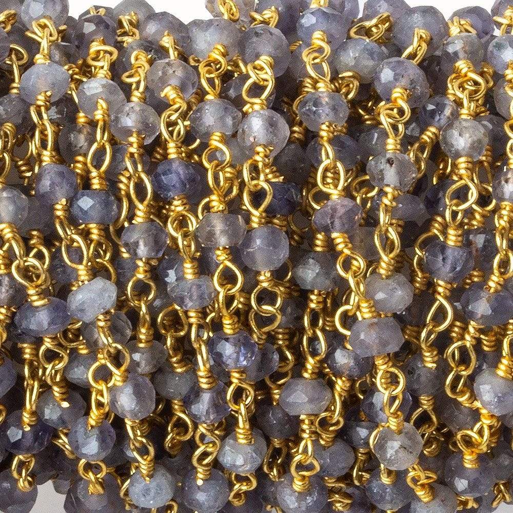 3mm Iolite Faceted Rondelles on Gold Plated Chain by the foot 37 beads