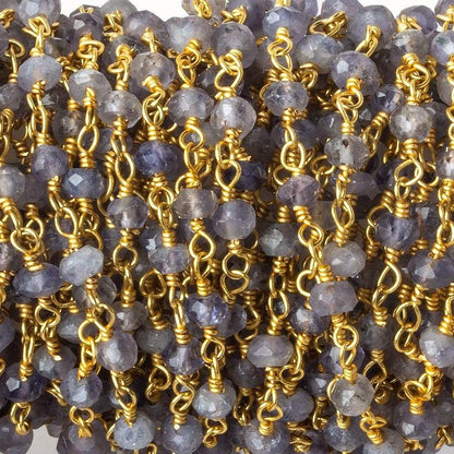 3mm Iolite Faceted Rondelles on Gold Plated Chain by the foot 37 beads
