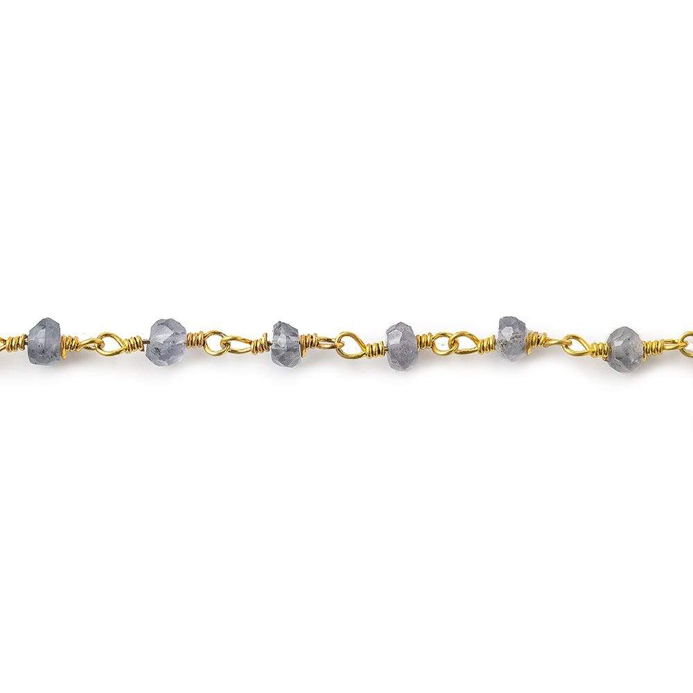 3mm Iolite Gold plated Wire Wrapped Chain