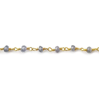 3mm Iolite Gold plated Wire Wrapped Chain