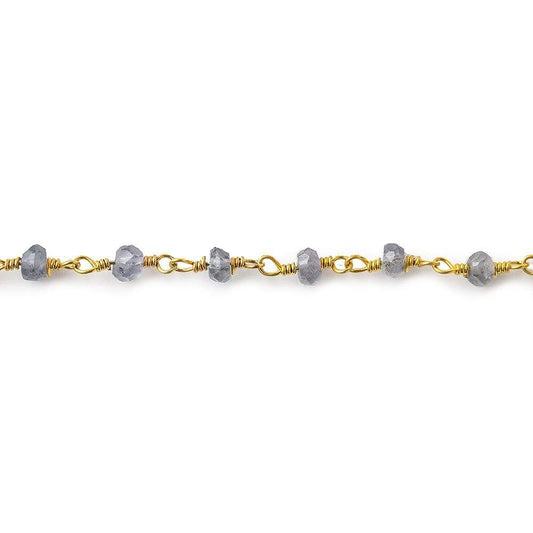 3mm Iolite Gold plated Wire Wrapped Chain