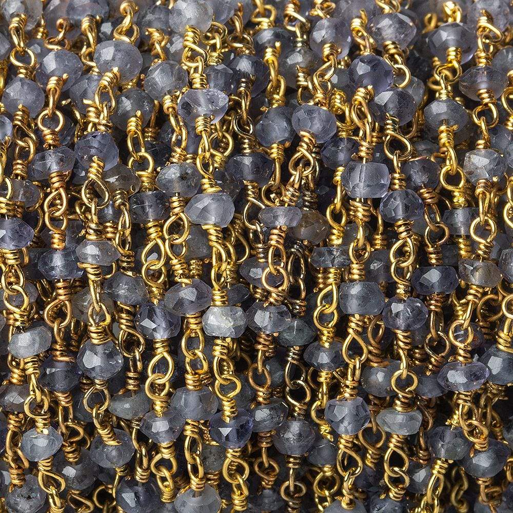 3mm Iolite Gold plated Wire Wrapped Chain