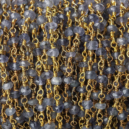 3mm Iolite Gold plated Wire Wrapped Chain
